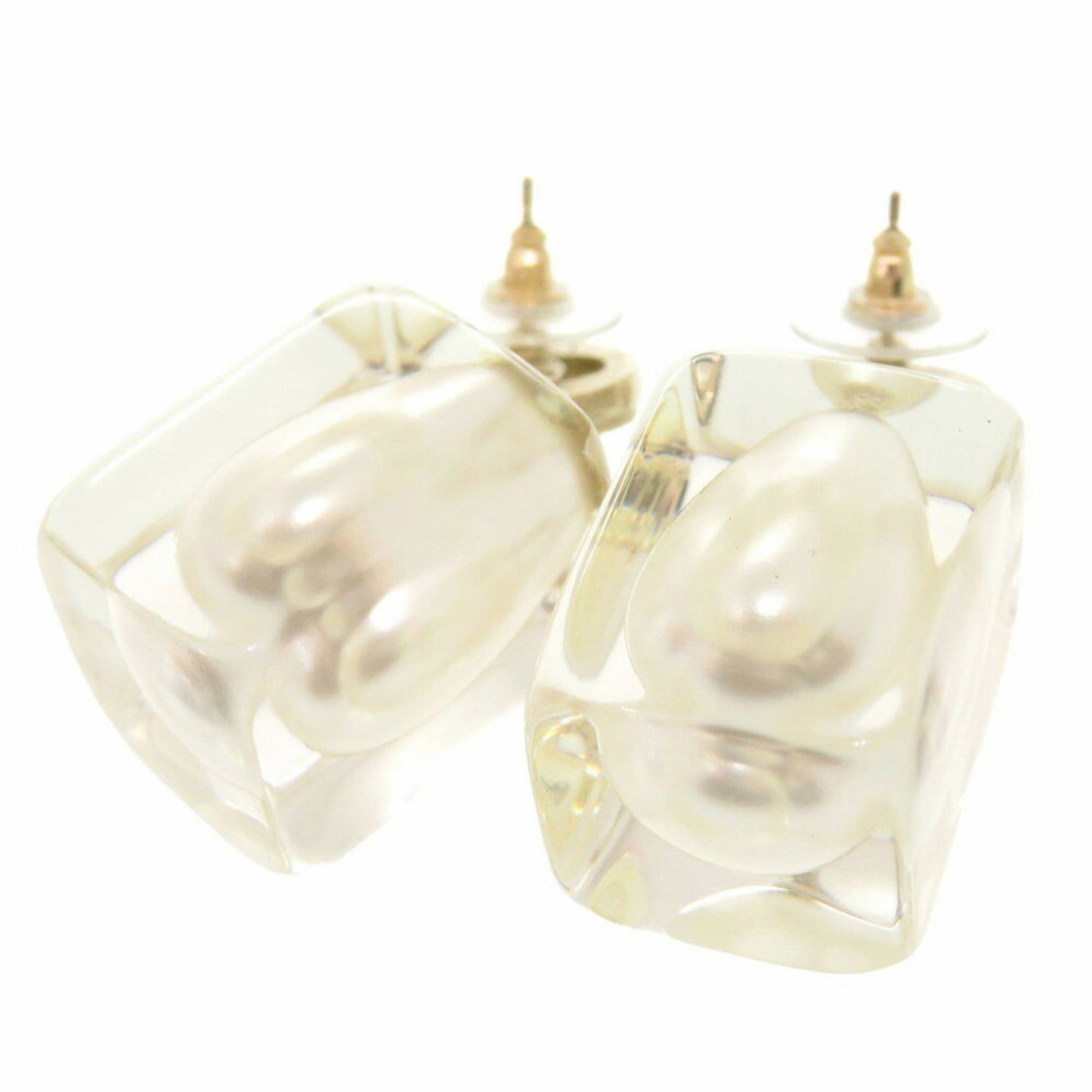 Chanel Coco Mark Faux Pearl Plastic Stone Gold Earrings 0563CHANEL