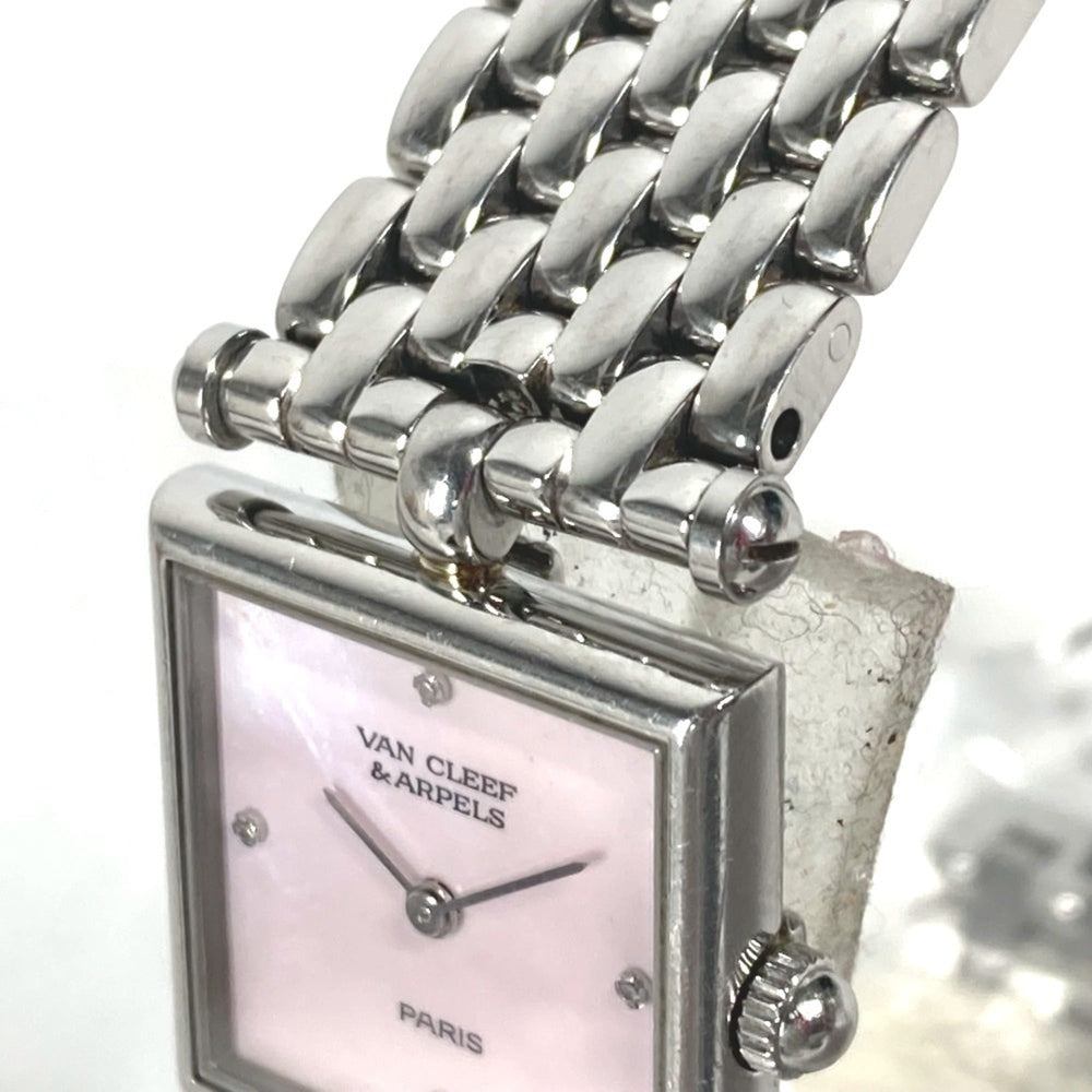 Van Cleef & Arpels 522642 Pink Shell Classic Cale 4P Diamond Square Ladies Watch Stainless Steel M-241220-2 — Very Good