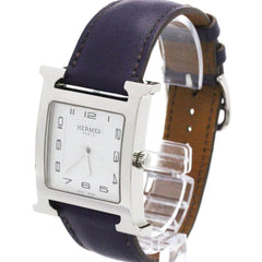 HERMES H Wach Steel Leather Quartz Mens Watch HH1.810 Polished — Very Good