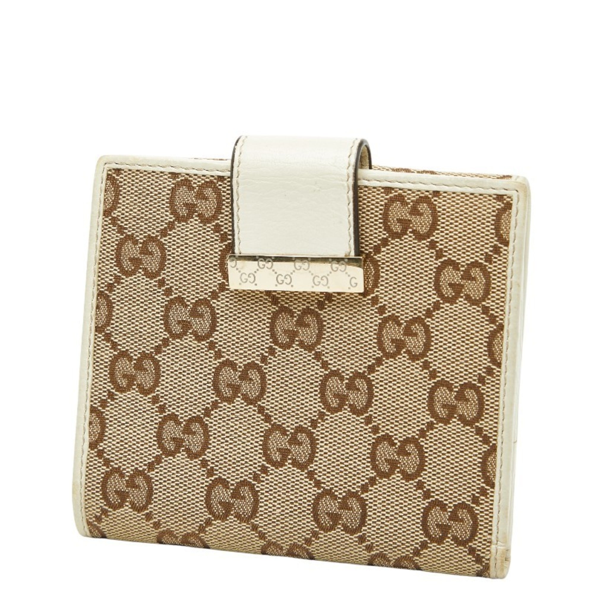 Gucci GG Canvas Bifold Wallet 212090 Beige Ivory Leather Women's GUCCI