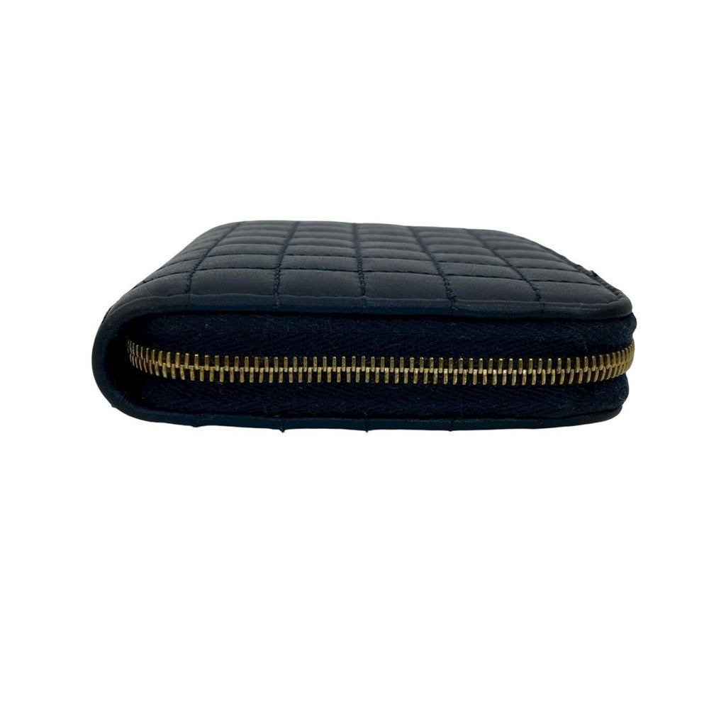 CELINE C Charm Compact Wallet, Quilted Leather, Genuine Round Zip, Bifold Navy, 37267
