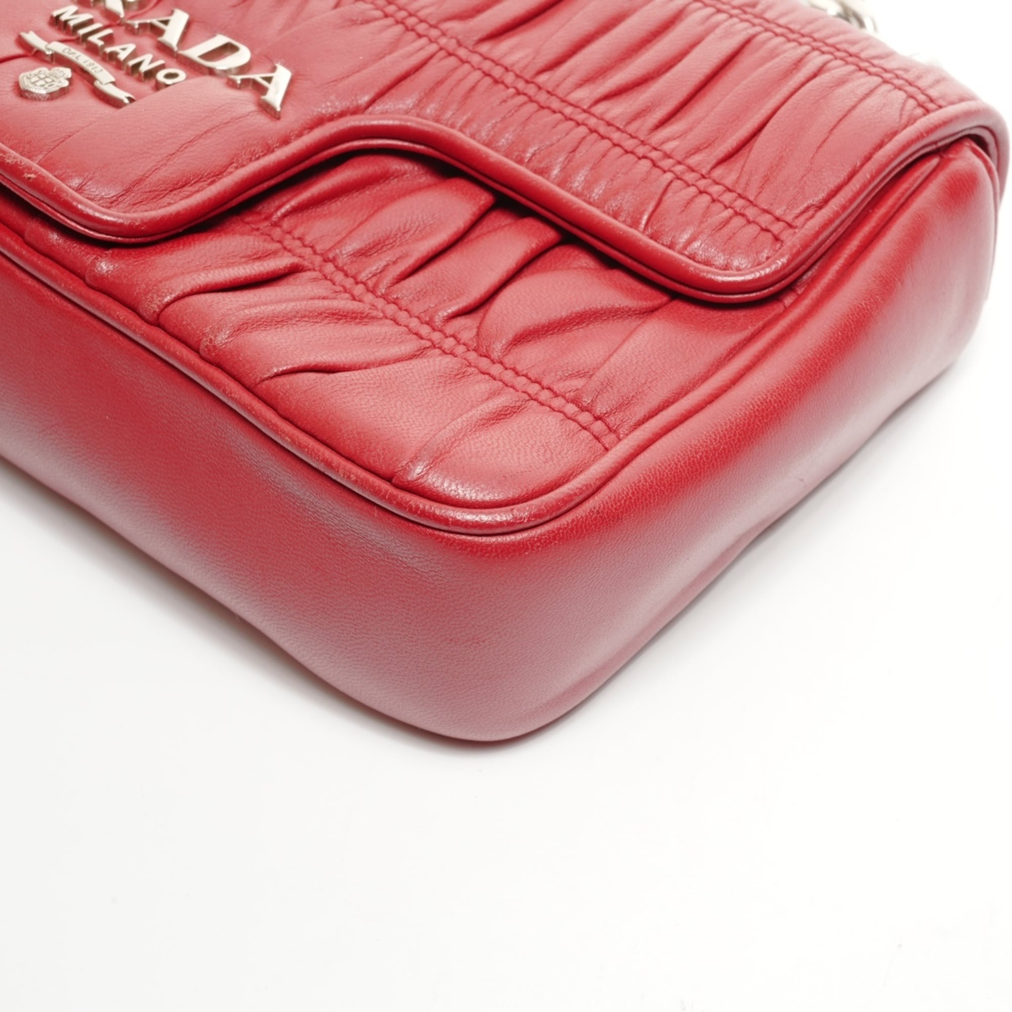 Prada Chain Nappa Gaufre Shoulder Bag in Red