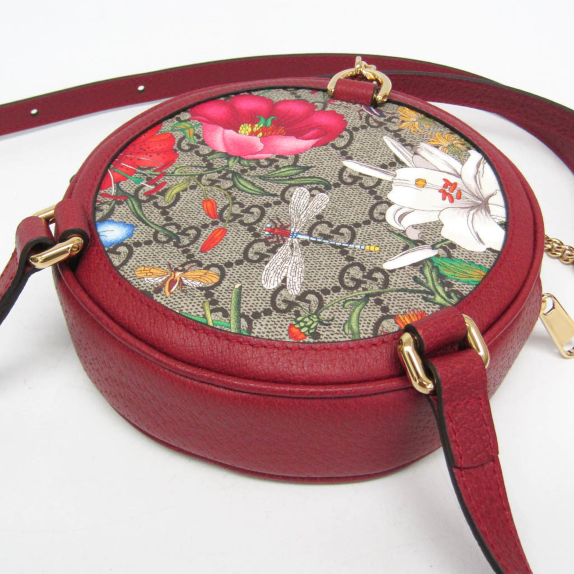 Gucci Ophidia GG Flora 598661 Women's Coated Canvas,Leather Backpack Beige,Red Color — Like New