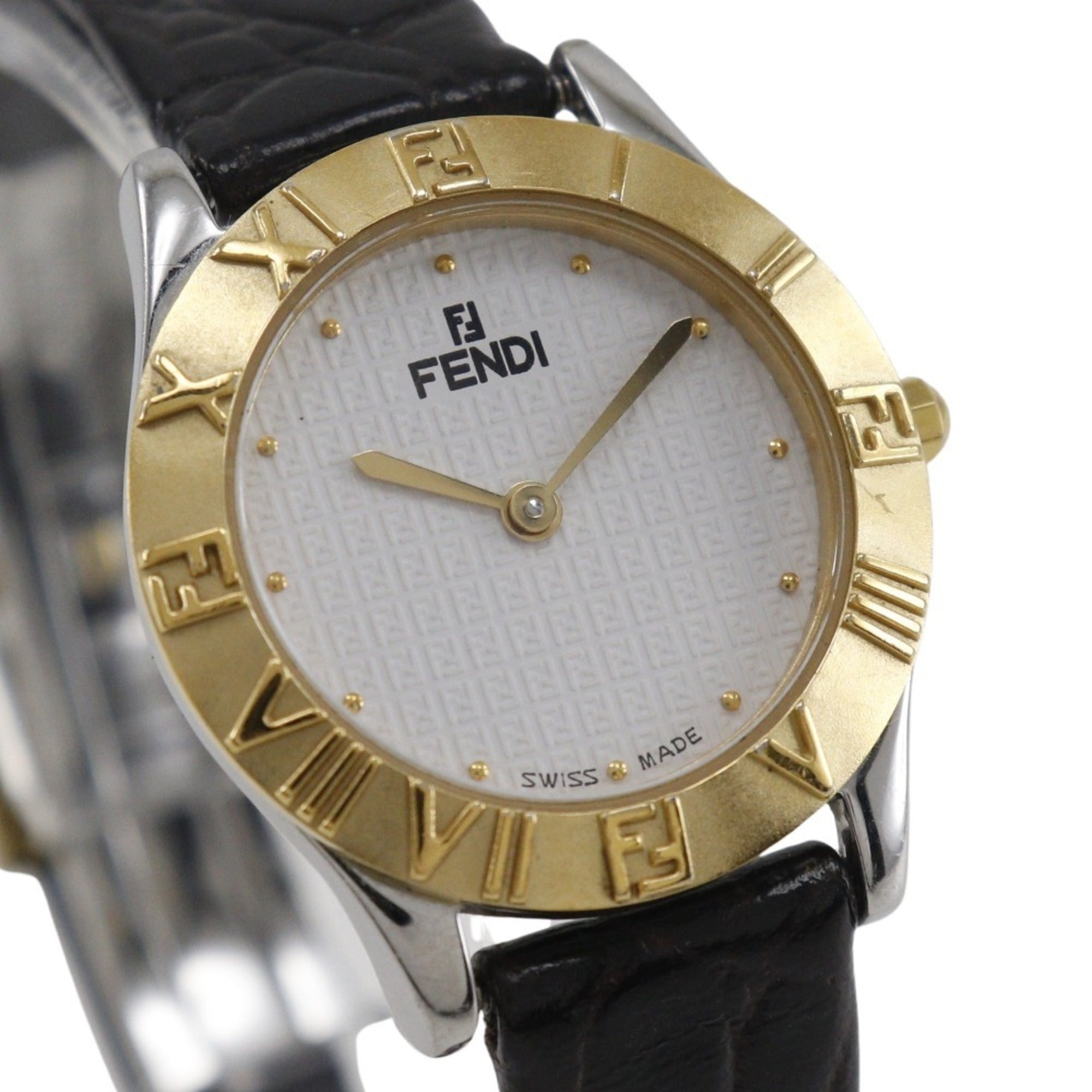 Fendi FENDI Watch 2000L Gold Plated x Stainless Steel Quartz Analog Display White Dial Women's — Good