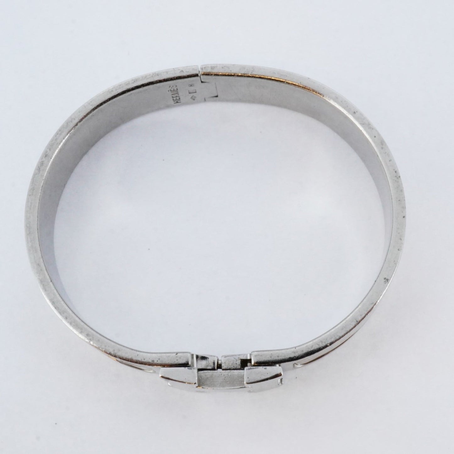 Hermes Click Clack PM Bangle, Metal, Silver, Beige, Women's