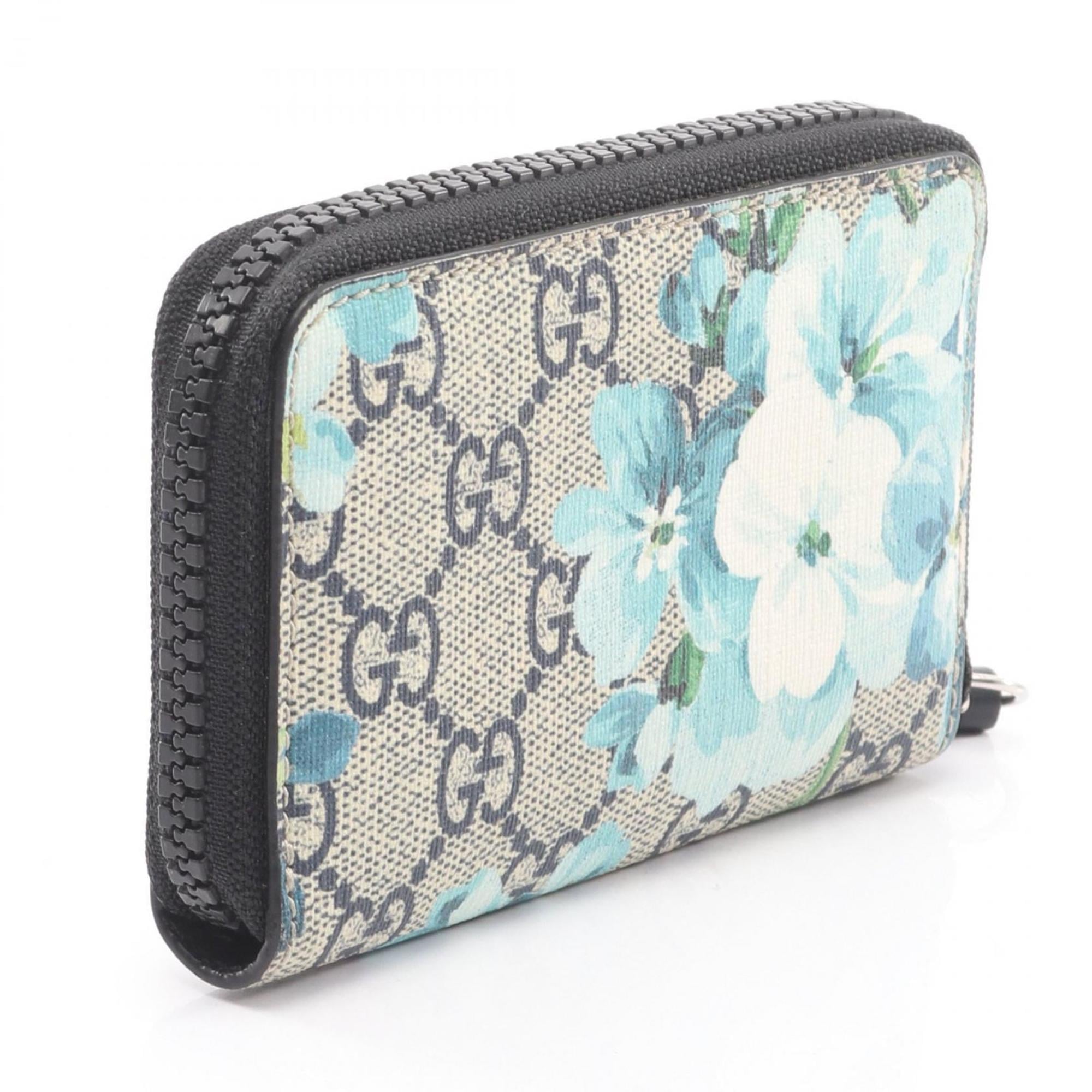 Gucci GG Blooms Wallet, Coin Purse, Canvas, Women's, Ivory, Blue, Green, 546354