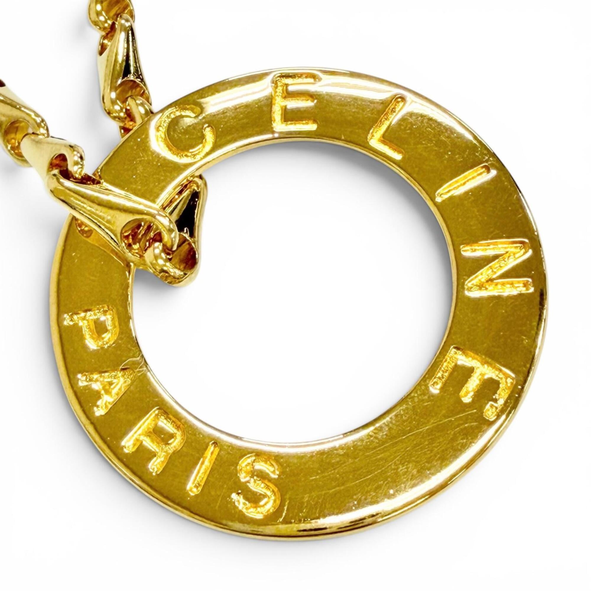 CELINE Vintage Circle Logo Design Chain Necklace Pendant Accessory Gold Made in Italy Women's — Like New