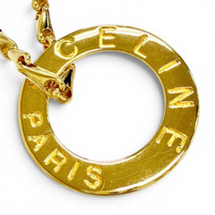 CELINE Vintage Circle Logo Design Chain Necklace Pendant Accessory Gold Made in Italy Women's — Like New