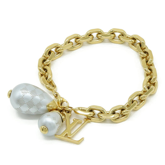 LOUIS VUITTON Damier Pearl LV Chain Bracelet in GP with Faux Pearls and Gold, M66319