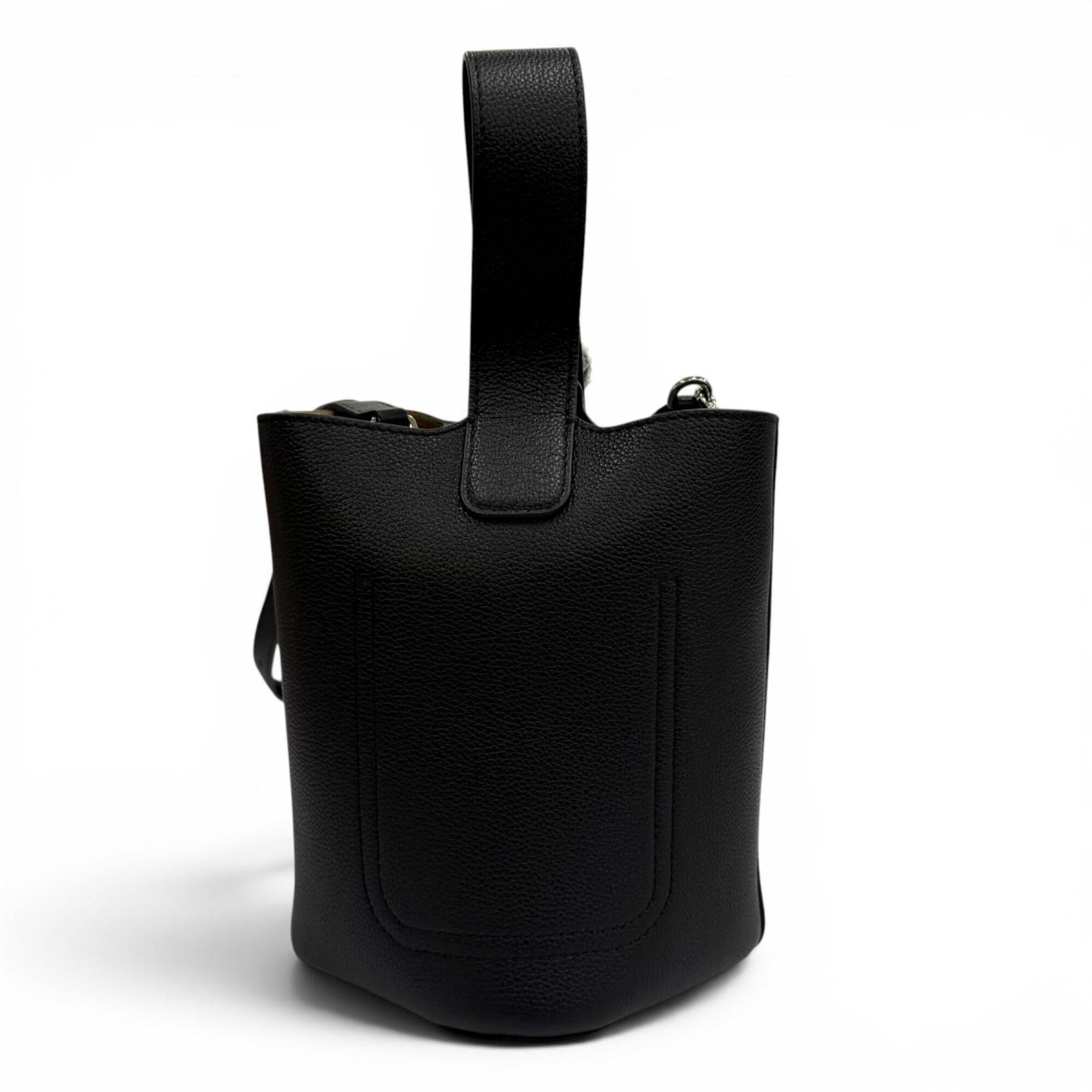 LOEWE AANBBBMX31 Pebble Bucket Bag Mini Soft Grain Calf Anagram Leather 2-Way Shoulder Black Silver Hardware Made in Spain Women's Comes with Dust — Like New