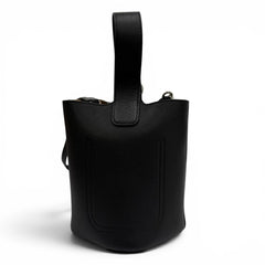 LOEWE AANBBBMX31 Pebble Bucket Bag Mini Soft Grain Calf Anagram Leather 2-Way Shoulder Black Silver Hardware Made in Spain Women's Comes with Dust — Like New