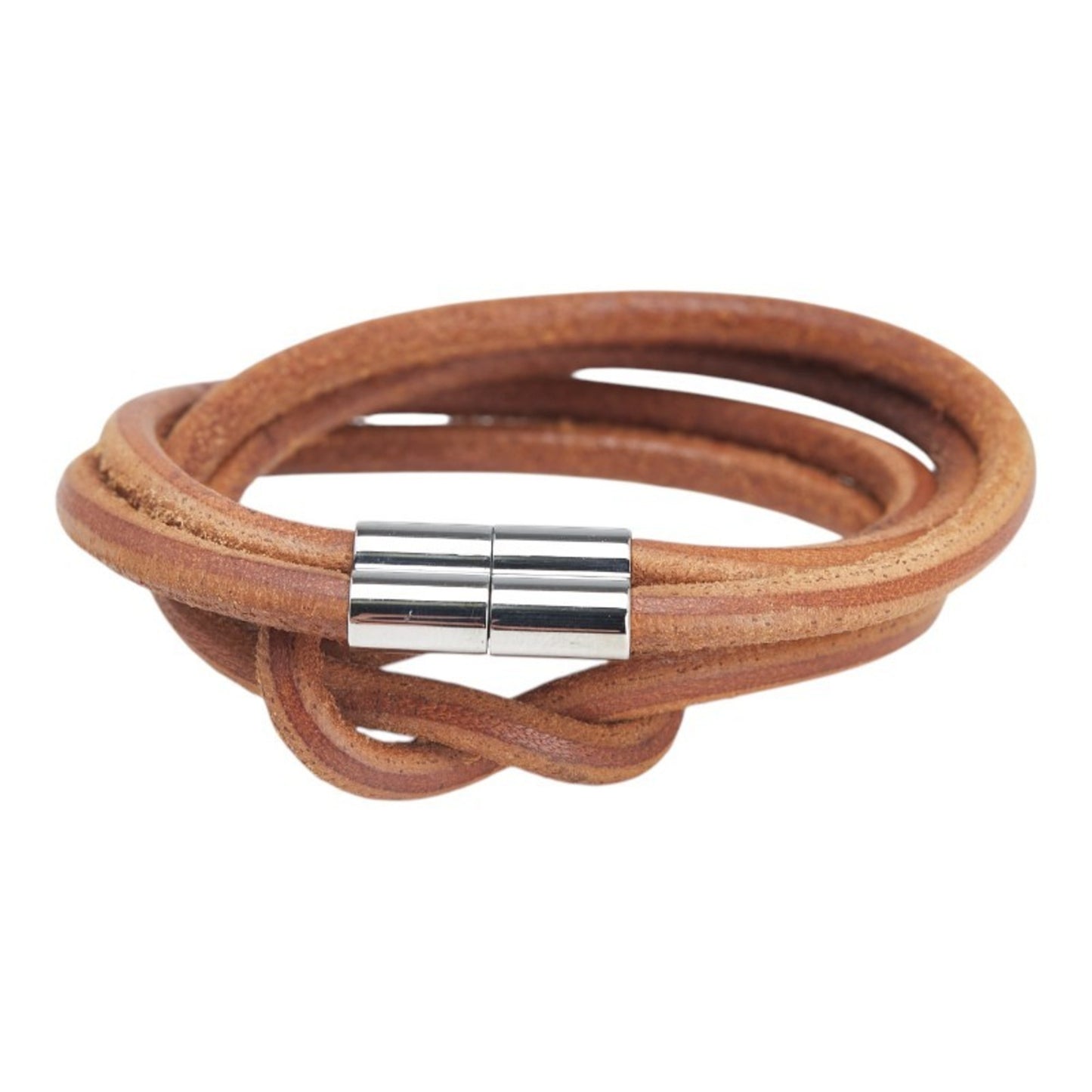 Hermes Hermès Herculide Double Bracelet Choker in Brown and Silver Leather Metal for Women