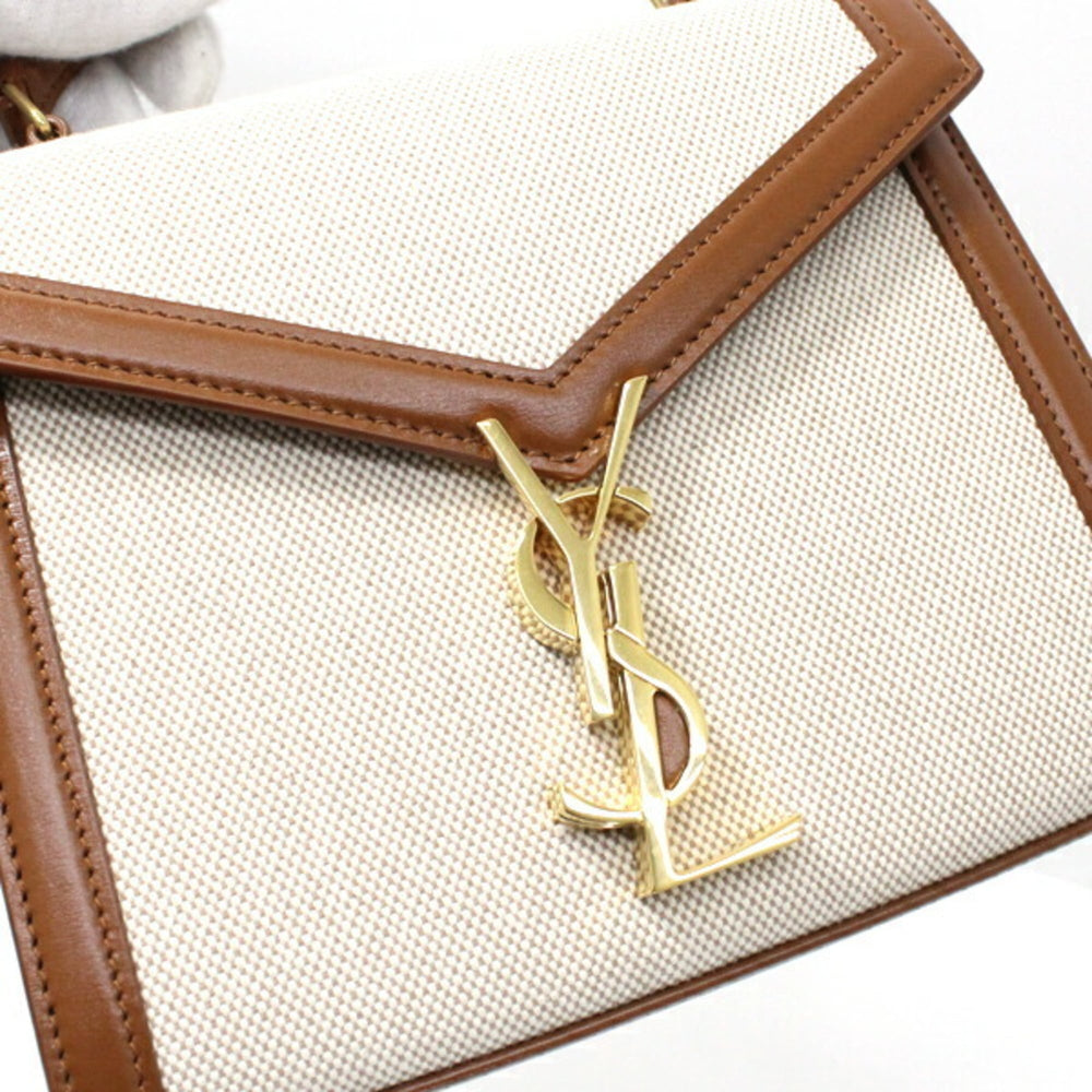 YSL Saint Laurent Cassandra Mini Shoulder Bag, Women's Canvas Brown, KM3046 — Like New