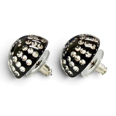 CHANEL D26A Coco Mark Crystal Rhinestone Monotone Stud Earrings, Black, Made in France, Women's, with Box. (Pair) — Like New