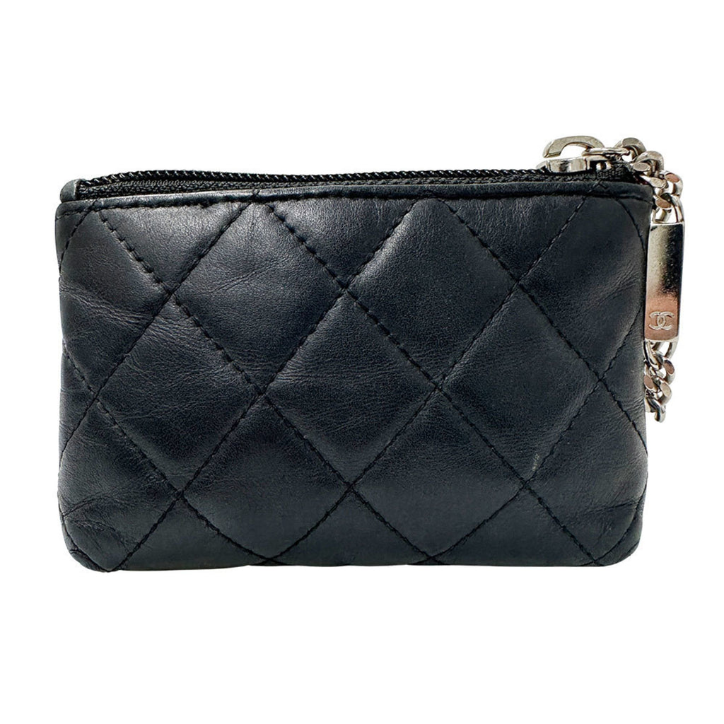 CHANEL wallet with Coco mark, men's and women's brand wallet/coin case, lambskin Cambon black silver hardware, compact mini wallet, no key ring