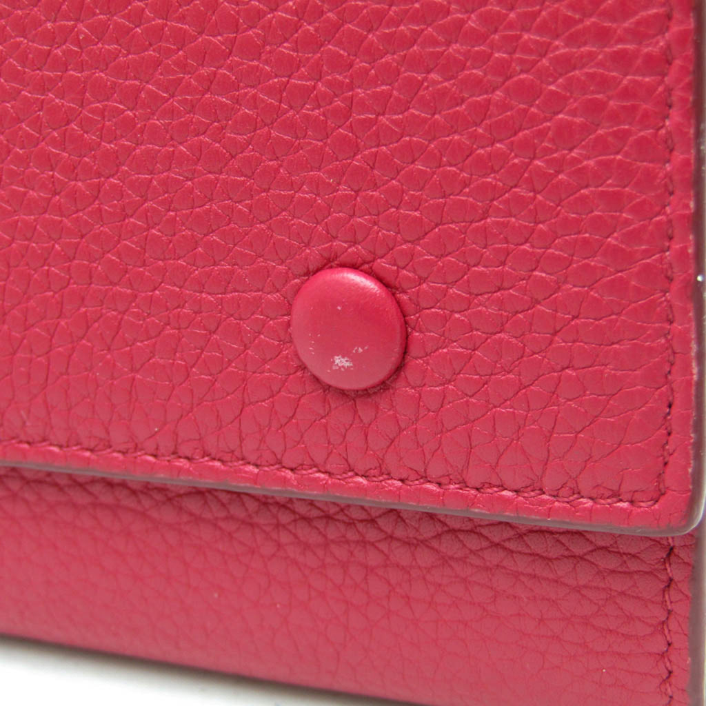 Celine Bicolor Large Flap Multifunction Women's  Calfskin Long Wallet (bi-fold) Gray,Pink Red