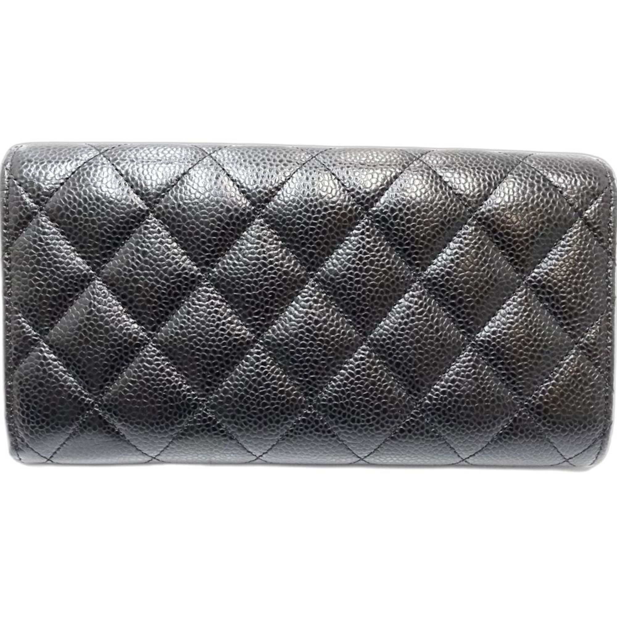 CHANEL Matelasse Classic Long Wallet A80758, Caviar Leather, Black, Women's, 181871