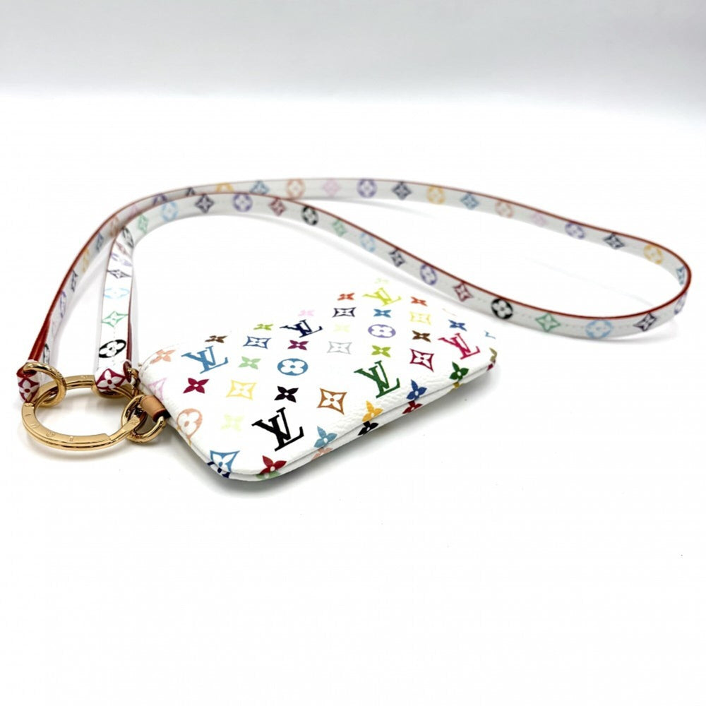 Louis Vuitton Keychain for Women, Monogram, Takashi Murakami, Phone Holder, LV x TM, Small Item, Pouch, LOUIS VUITTON M14099, White, Multicolor, Gold Hardware — Like New