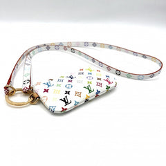 Louis Vuitton Keychain for Women, Monogram, Takashi Murakami, Phone Holder, LV x TM, Small Item, Pouch, LOUIS VUITTON M14099, White, Multicolor, Gold Hardware — Like New