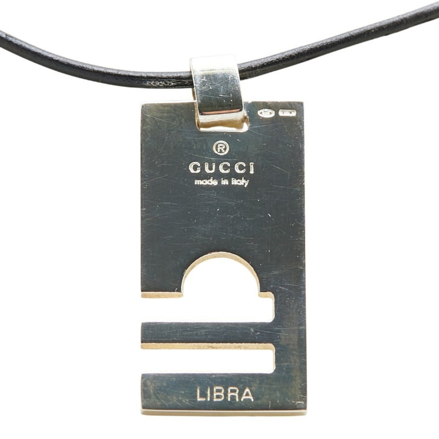 Gucci LIBRA Libra necklace in silver and black SV925 with leather accents for women.