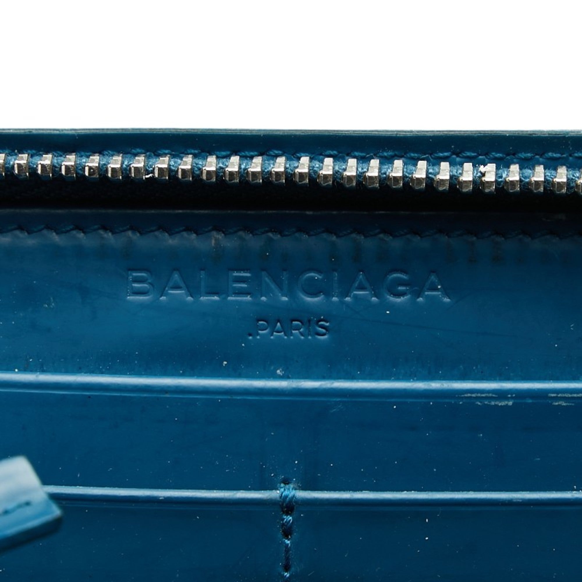 Balenciaga Grid Wallet, Long Wallet with Round Zipper, 298821, Blue Leather, Women's, BALENCIAGA