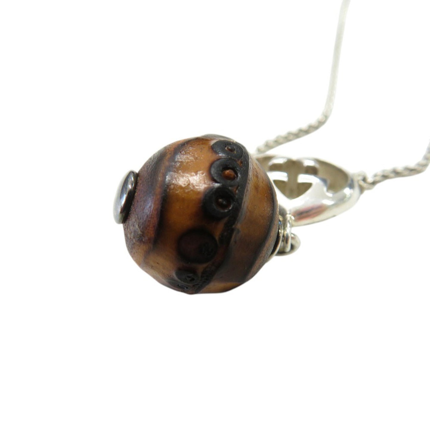 Gucci Interlocking G Heart Pendant Necklace in Sterling Silver with Bamboo Finish (0530)