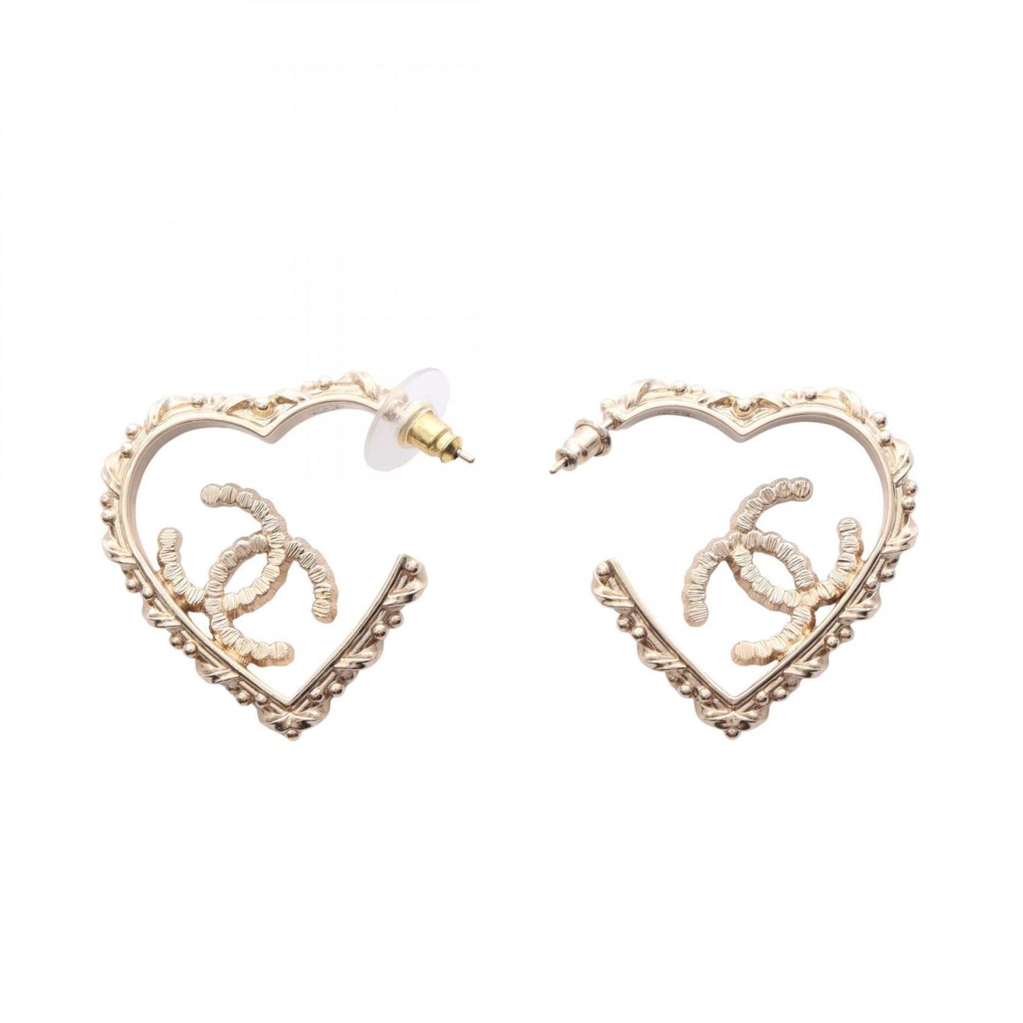 CHANEL Coco Mark Heart Earrings with Gold Plated Rhinestones for Women, and Clear