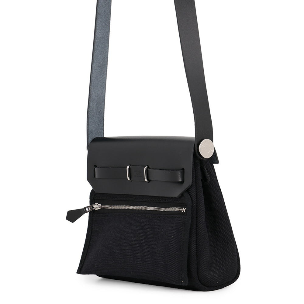 Hermes Shoulder Bag Herbag Zip Mini Black Toile H Vache Hunter G Stamp HERMES Handbag — Like New