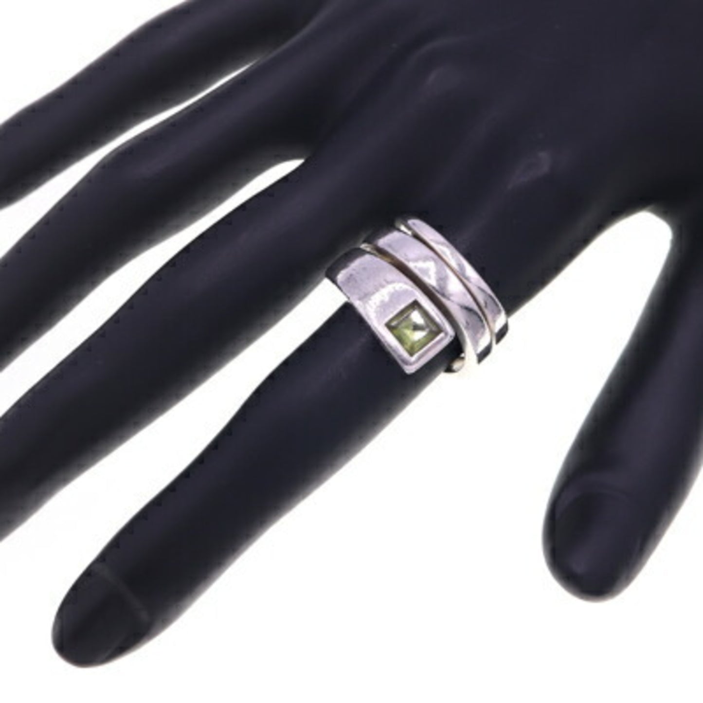 Gucci Spiral Ring in Sterling Silver (925) with Peridot and Green Stones, Size 8/US 4.5