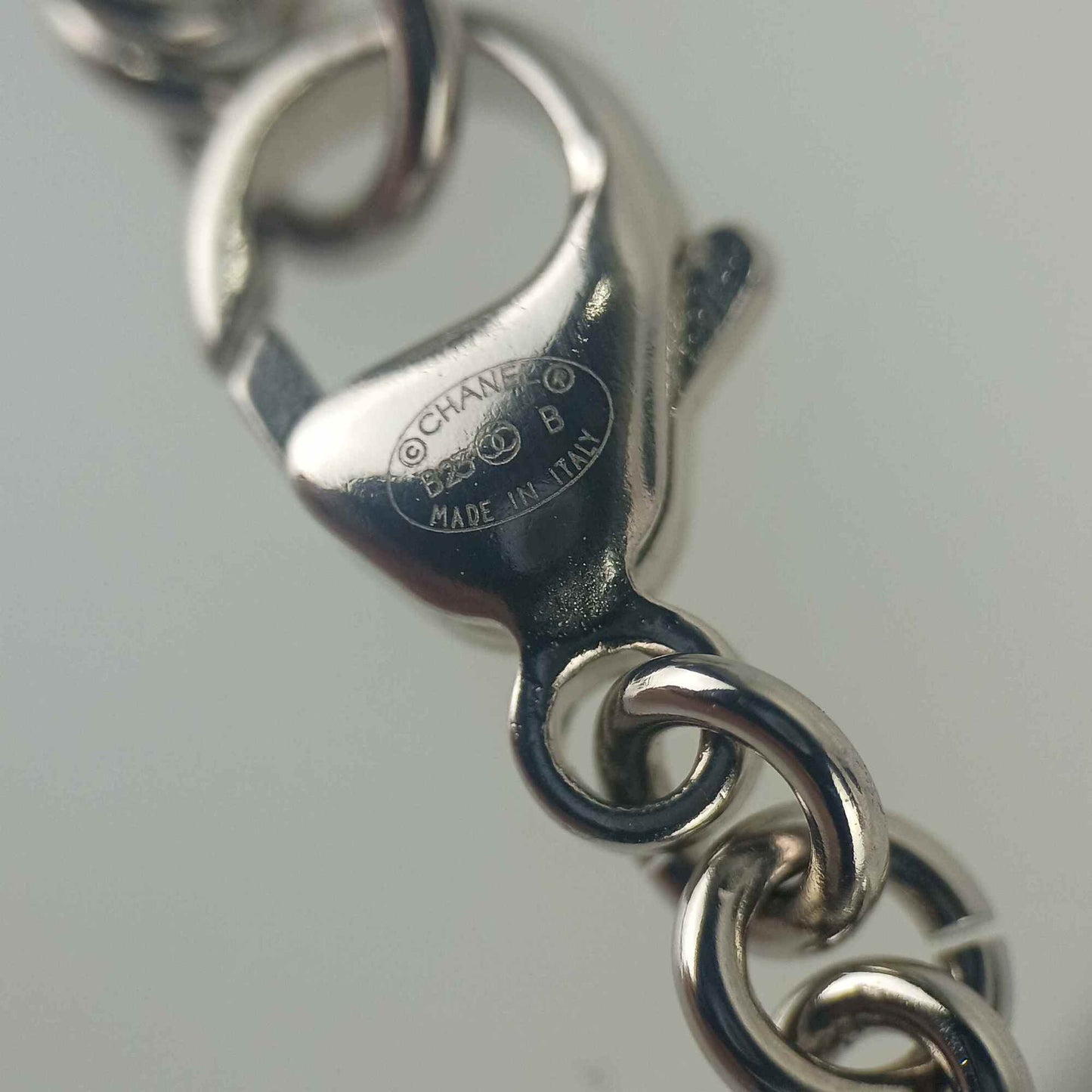 CHANEL Coco Mark Heart Necklace ABB617, Silver Metal with Rhinestones and Faux Pearls, Women's