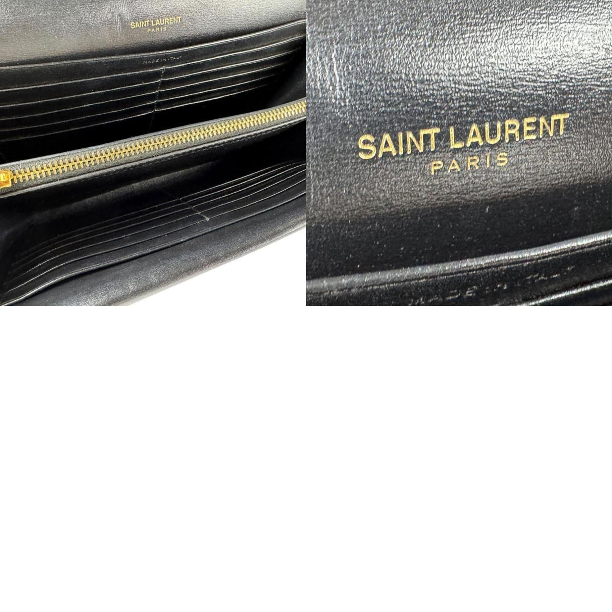 Saint Laurent SAINT LAURENT Chain Wallet Leather Black Gold Women's 575012 z5943
