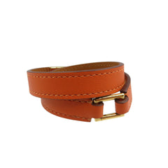 Hermes Rival Double Tour U Stamped Swift Leather Orange Strand Bracelet 1342HERMES — New - Store Return