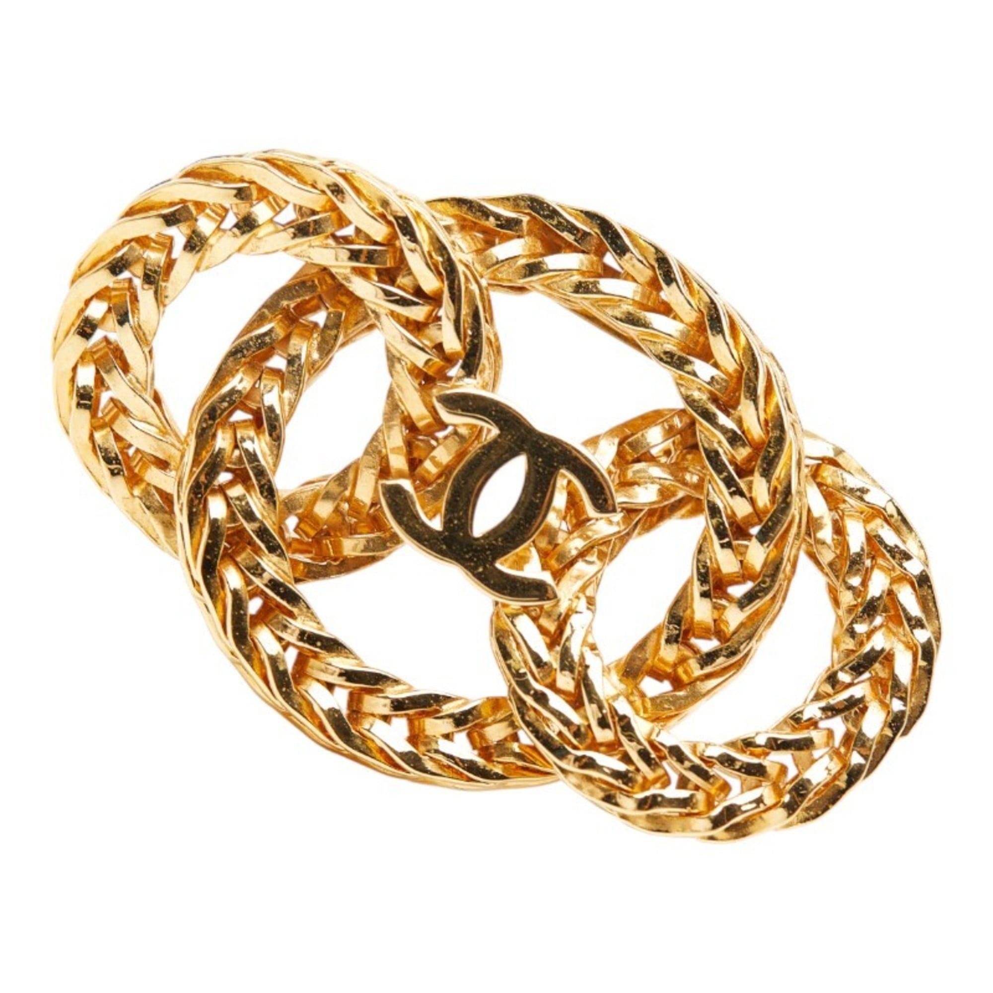 CHANEL Triple Circle Coco Mark Chain Brooch, Gold Plated, Women's