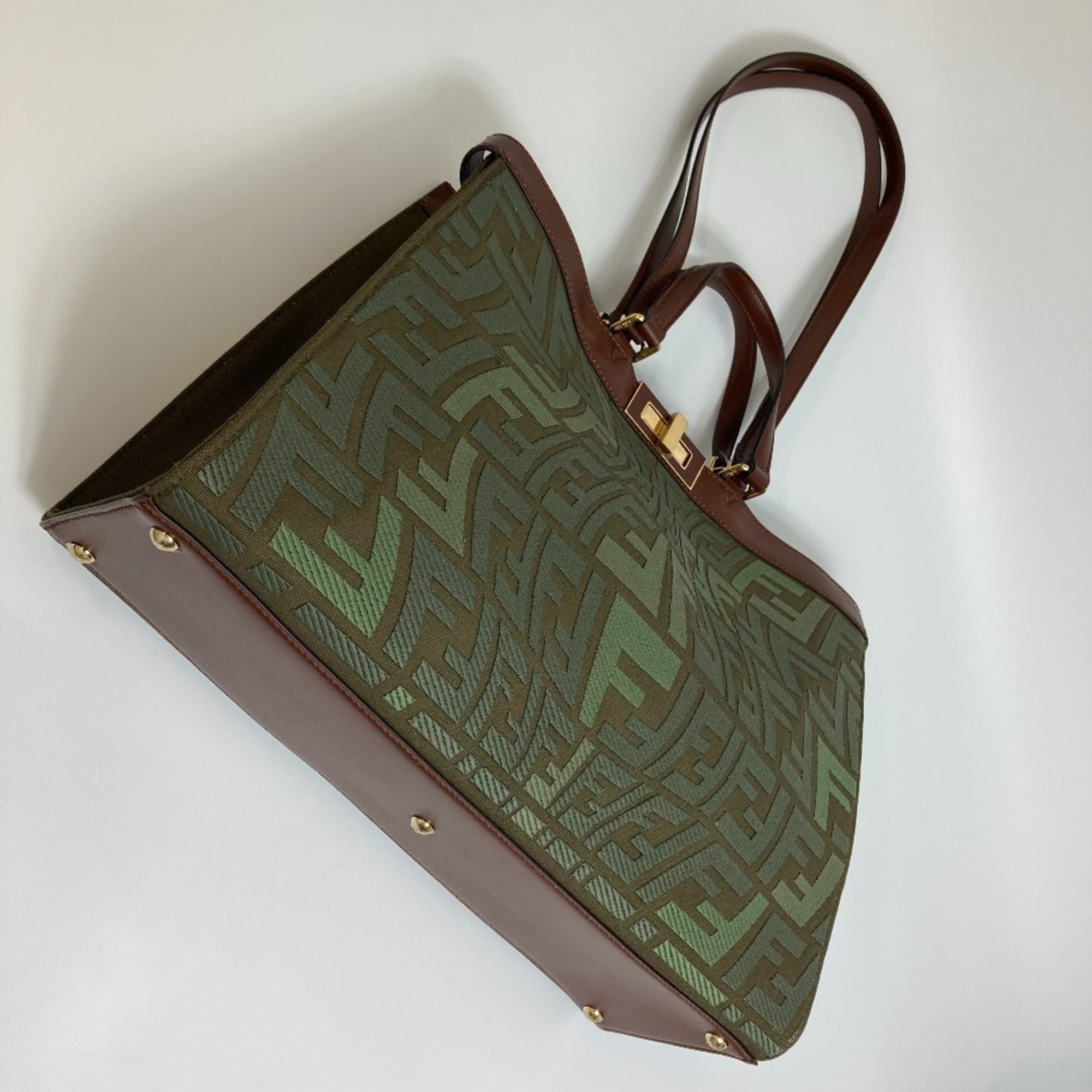 FENDI 8BH374 FF Peekaboo X Tote Shoulder Bag Cotton Women's Green — New - Store Return