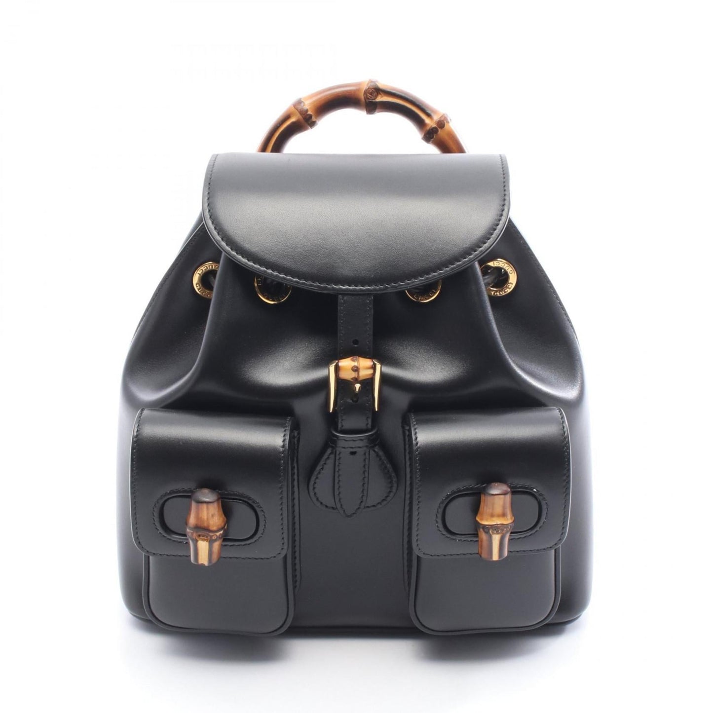 Gucci Bamboo Backpack, Leather, Women's, Black, 702101