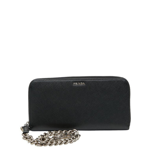 Prada Chain Long Wallet 2ML317 Black Saffiano Leather Women's PRADA