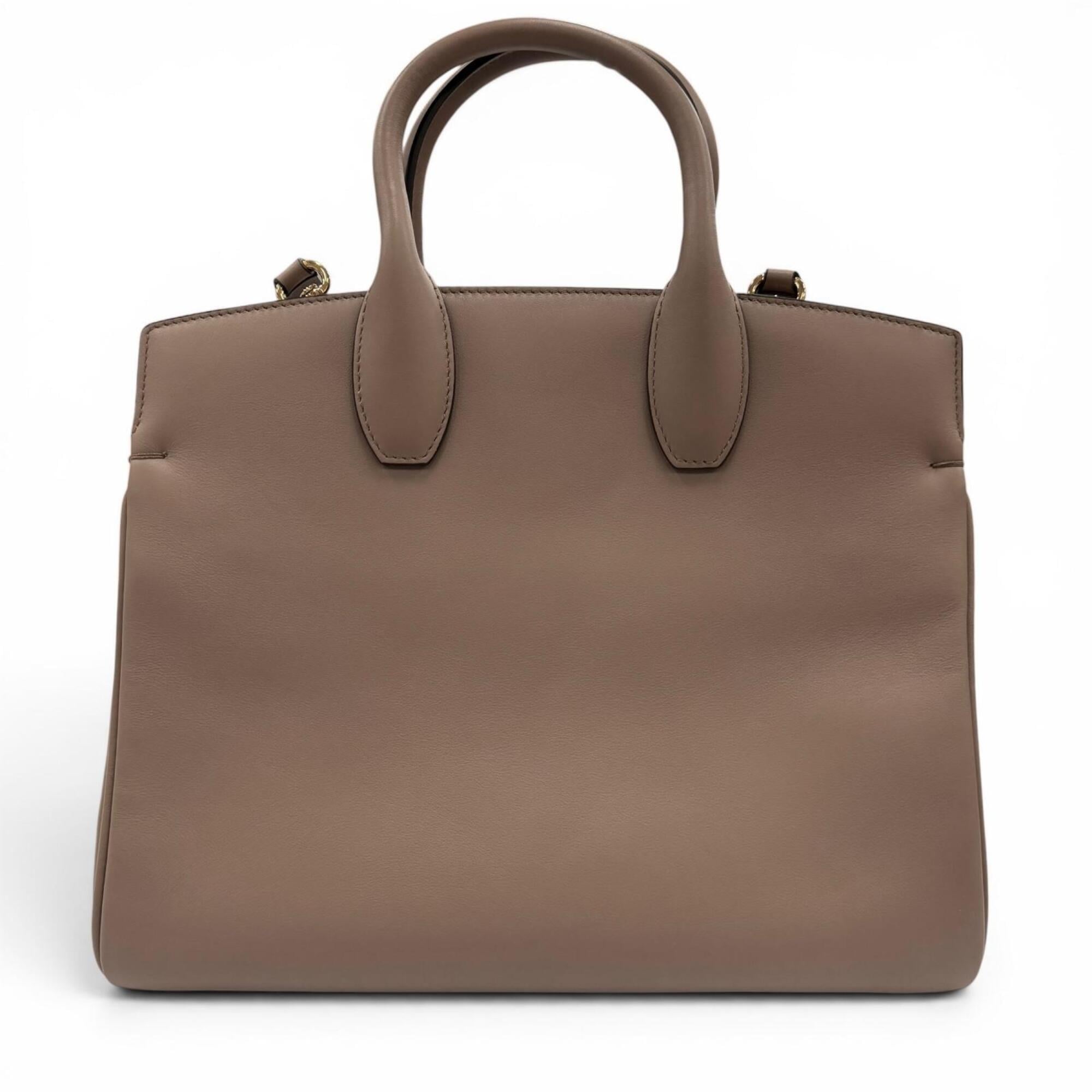 Salvatore Ferragamo Studio Gancini Soft Leather 2-Way Shoulder Bag/Handbag, Brown, Made in Italy, Women's, with Dust Bag — New - Store Return