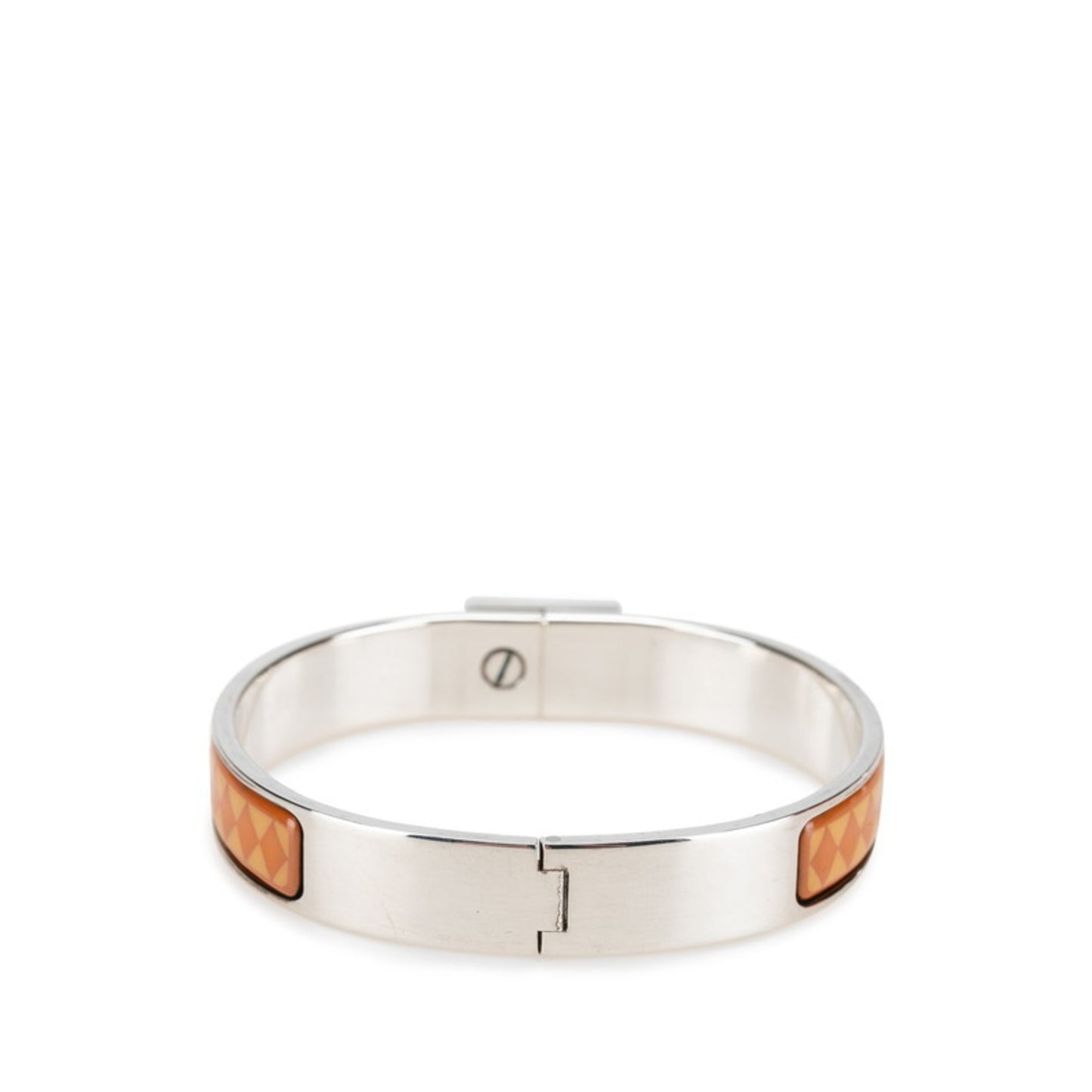 Hermes enamel bangle in silver, brown, and beige metal for women.