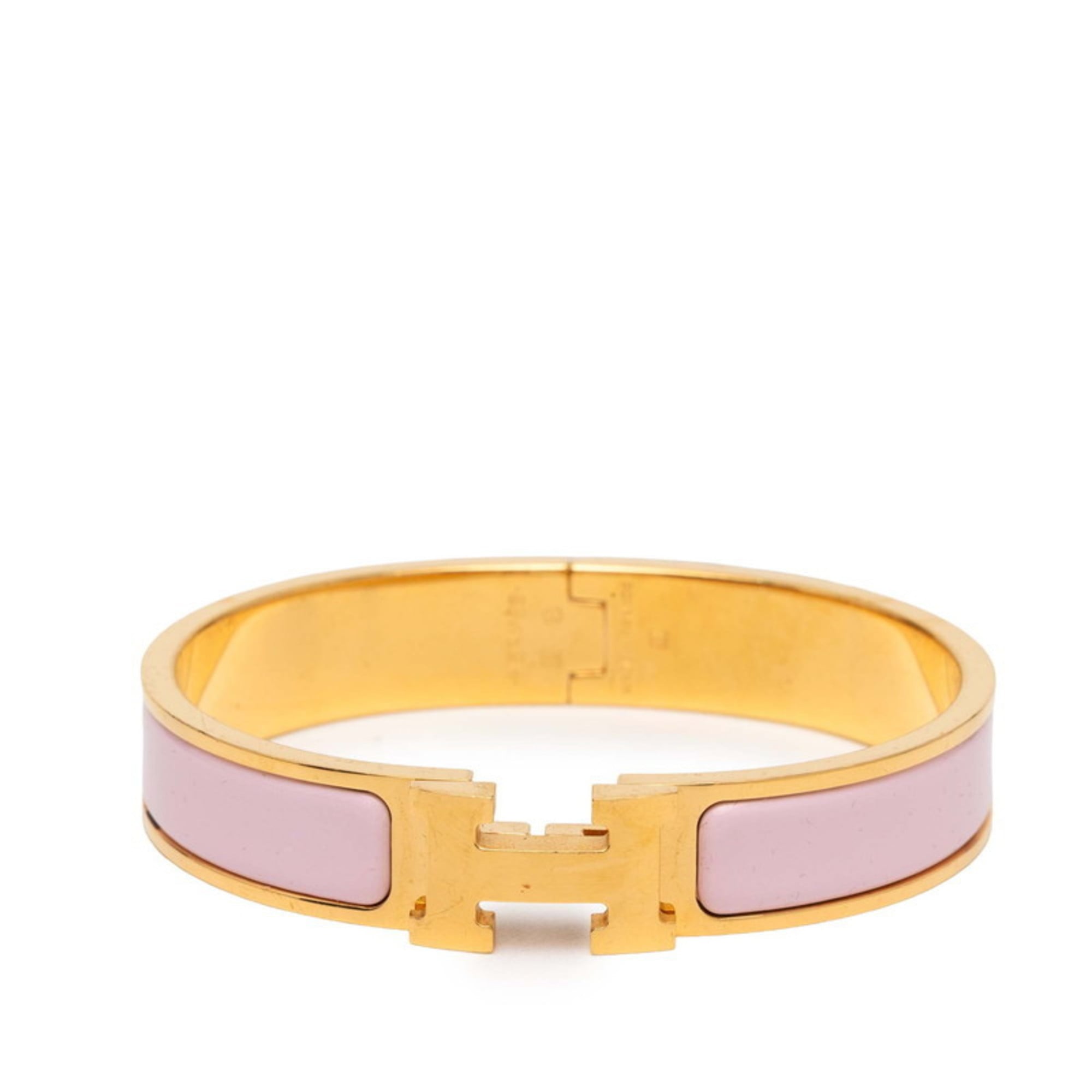 Hermes Hermès Click H PM Bangle Bracelet in Gold and Pink Plated for Women