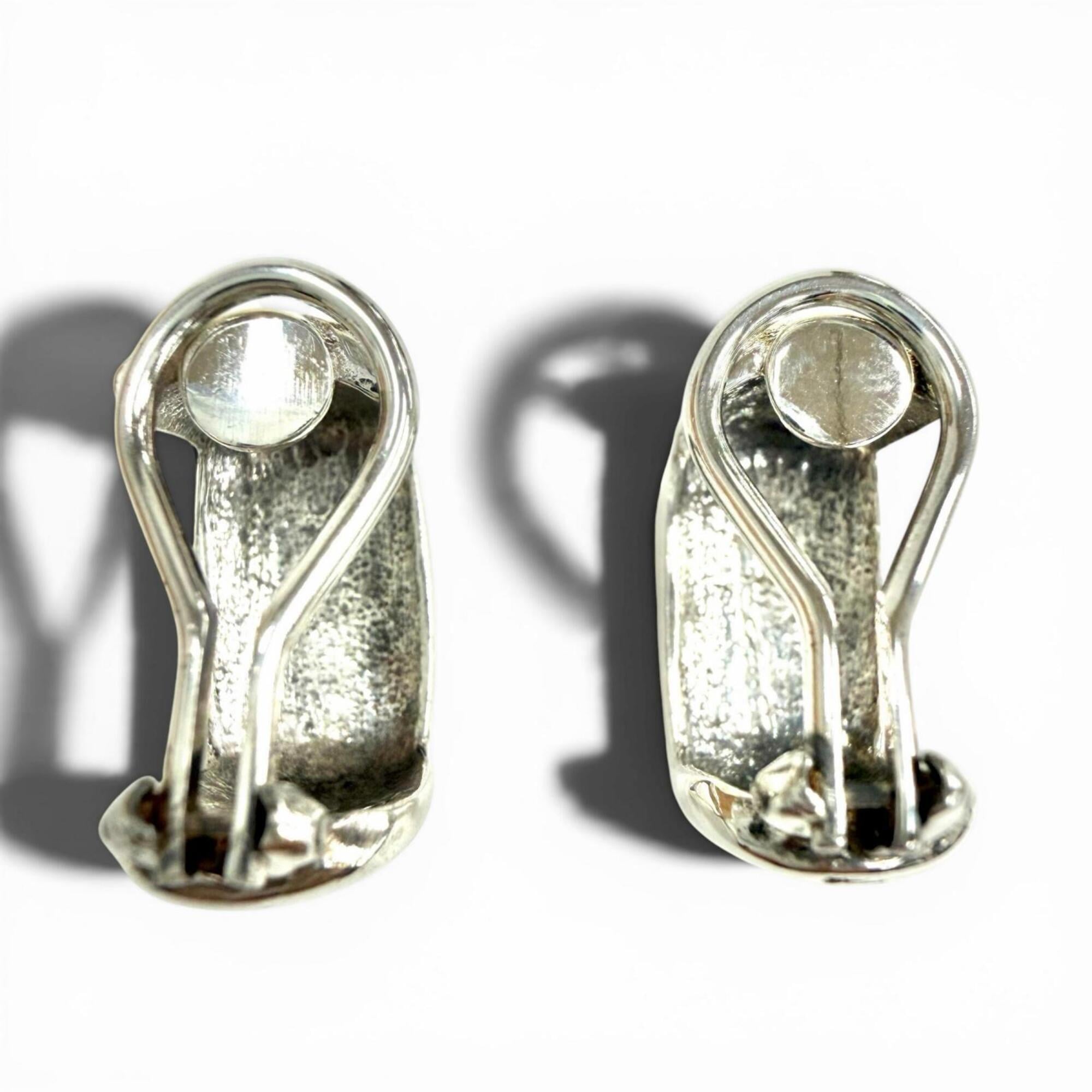 CHANEL Vintage 925 Sterling Silver Clip-On Earrings (for both ears), Logo Engraved, Weight 12.7g, Women's — Like New