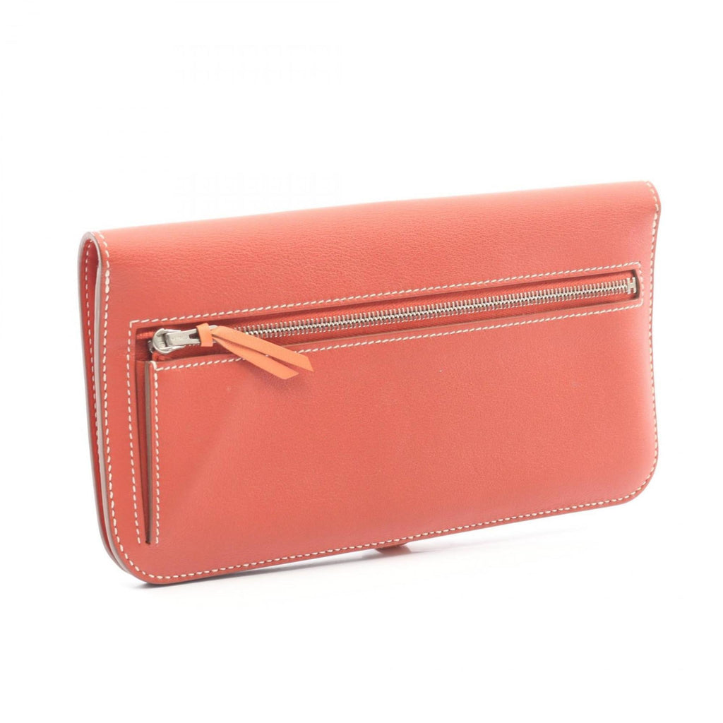 Hermes Hermès Dogon Long Bifold Wallet, Leather, Swift Women's, Red, Orange, Crevette