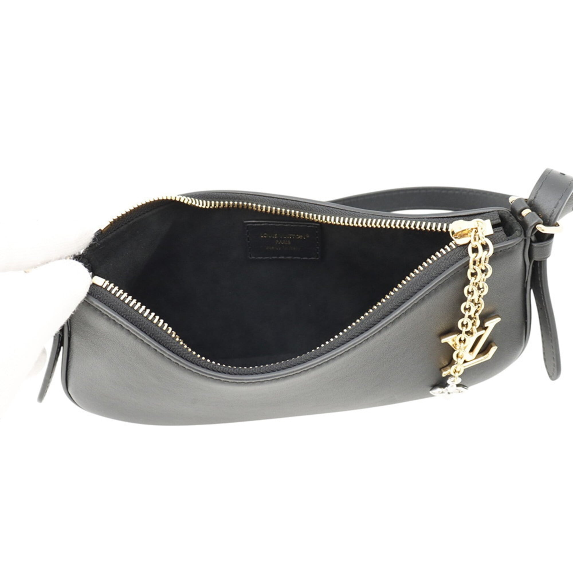 Louis Vuitton shoulder bag, calfskin leather, pochette LV Bloom M29456, black, leather handbag, women's, LOUIS VUITTON — Like New