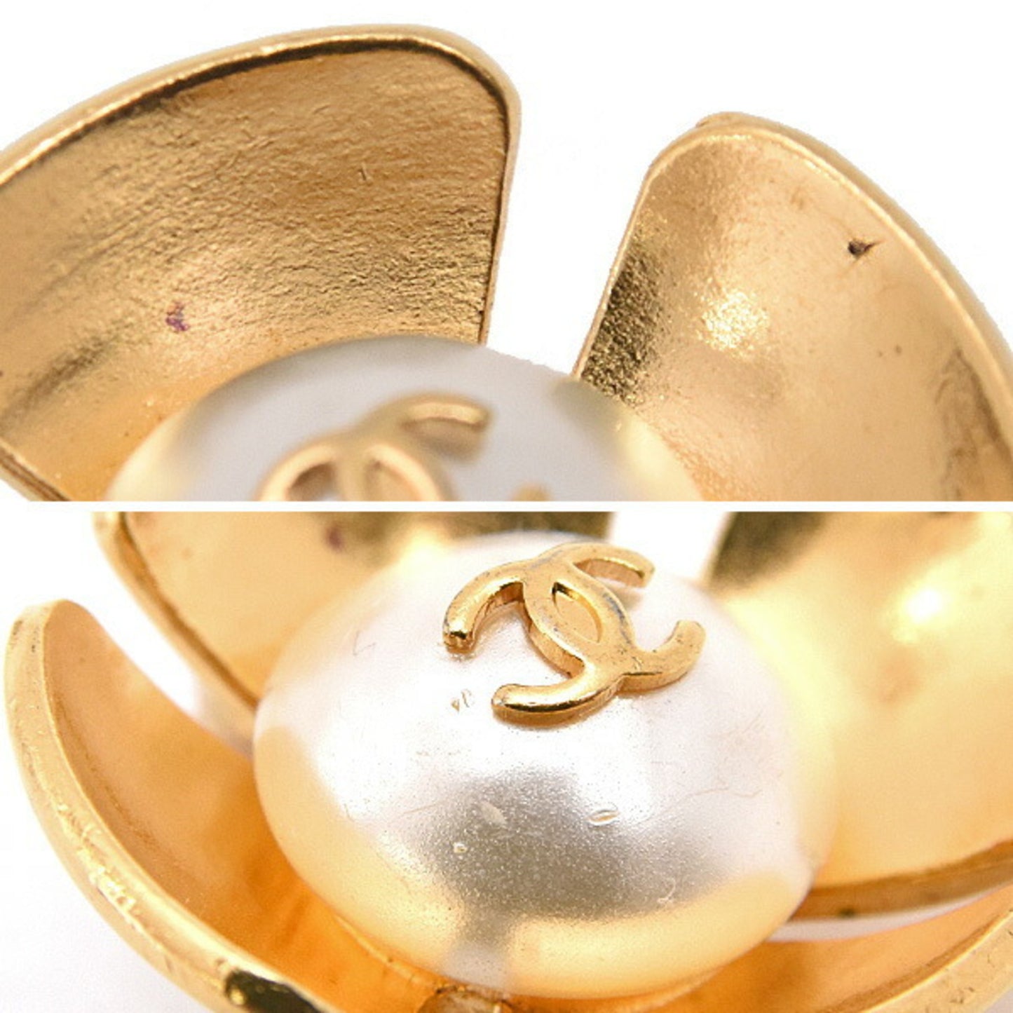 Chanel Earrings for Women, Flower Design Earrings, Coco Mark, Fake Pearl, Gold Color, CHANEL 96P GP