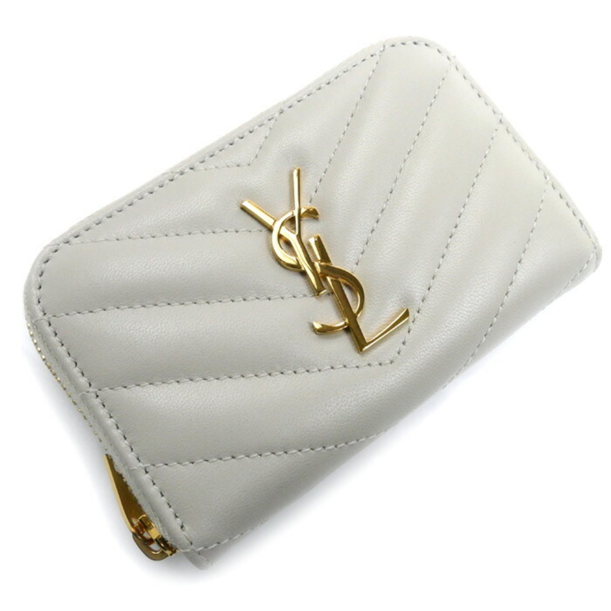 Yves Saint Laurent SAINT LAURENT PARIS Saint Laurent Paris Cassandra Matelasse Coin Case Ivory 753788 Women's