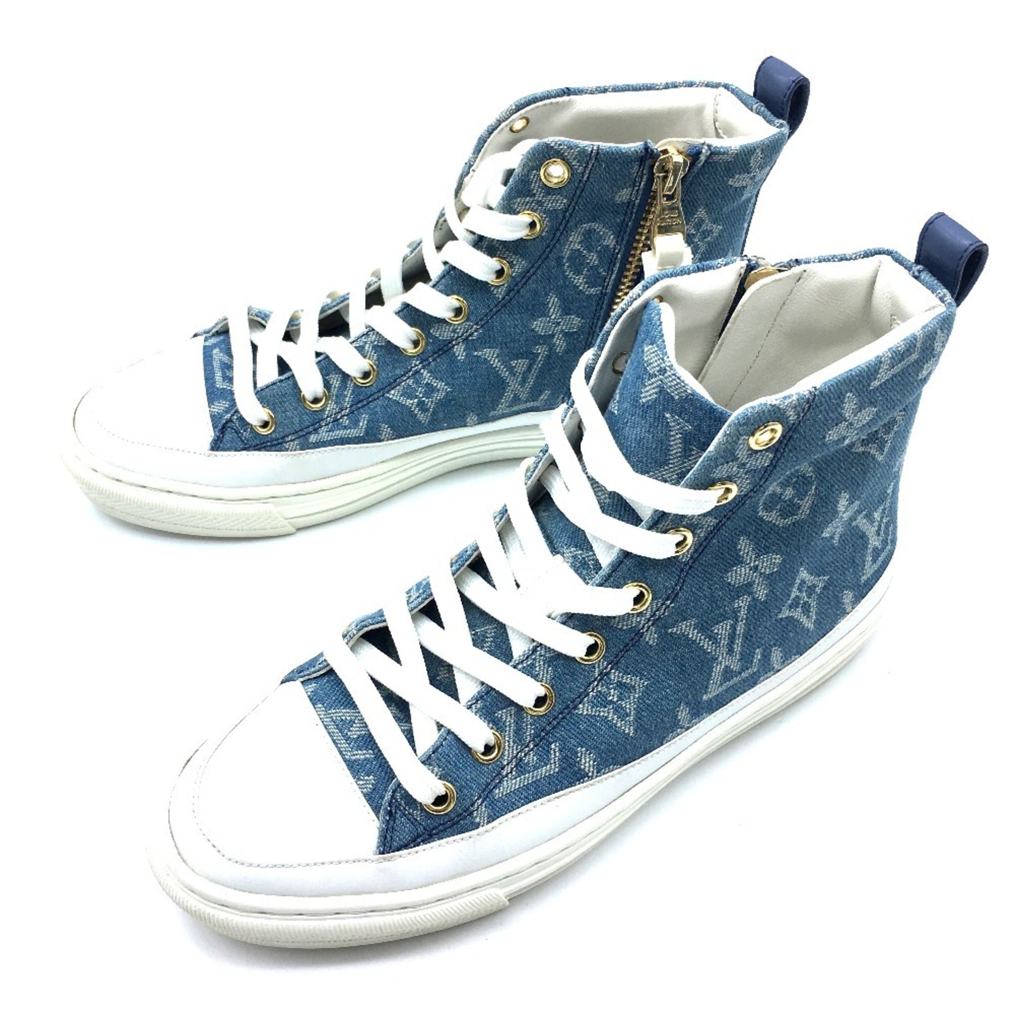 LOUIS VUITTON 1A4VT4 Monogram Denim Stellar Line Sneakers, Women's, Blue/White