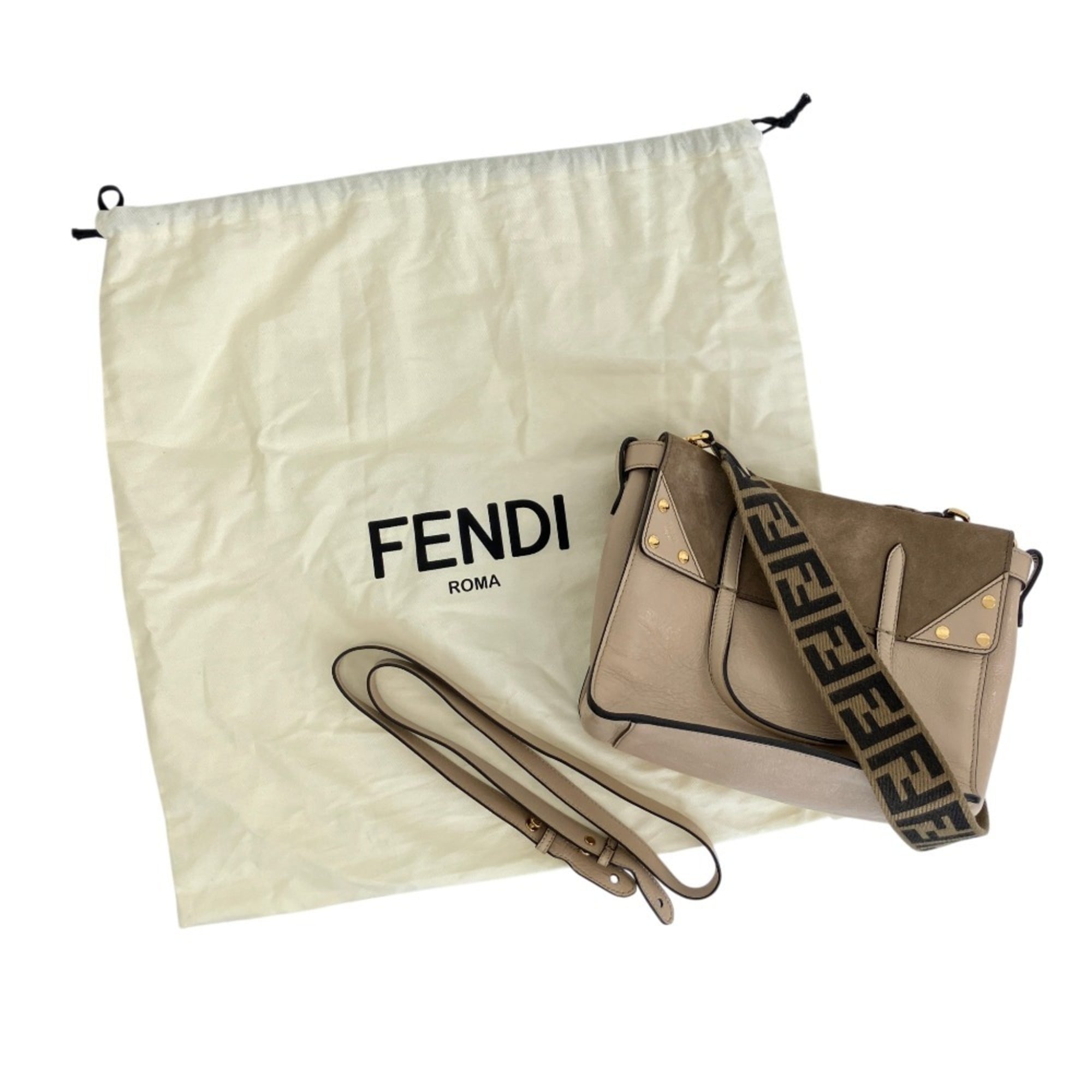 FENDI Flip Leather 3-Way Shoulder Bag 8DT302-A94WA199-0189 Greige Women's — Like New