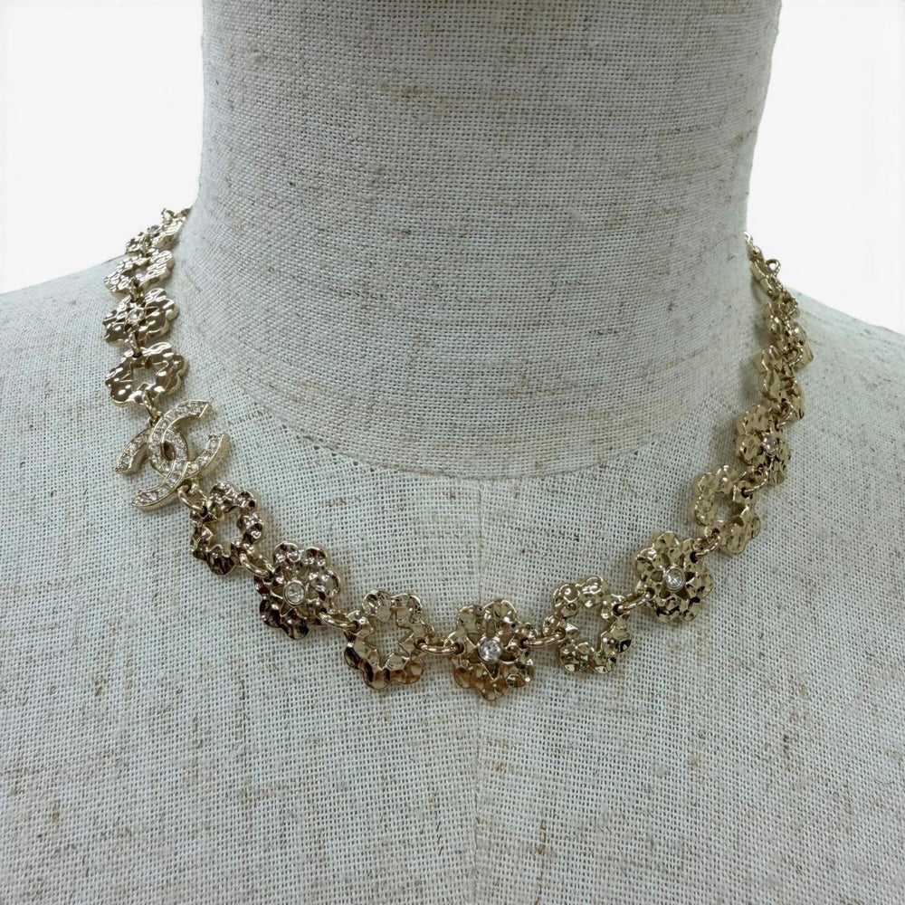 CHANEL I25C Coco Mark Flower Rhinestone Necklace Choker Accessory Gold Made in Italy Women's — Like New