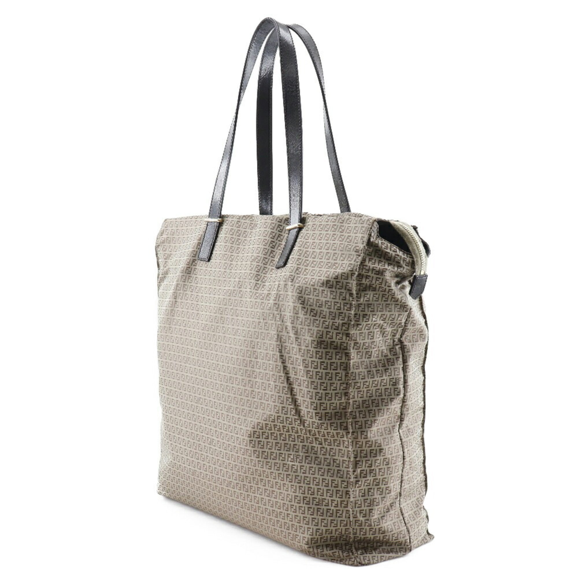 Fendi Micro Zucchini Tote Bag Nylon x Calf Brown Women's