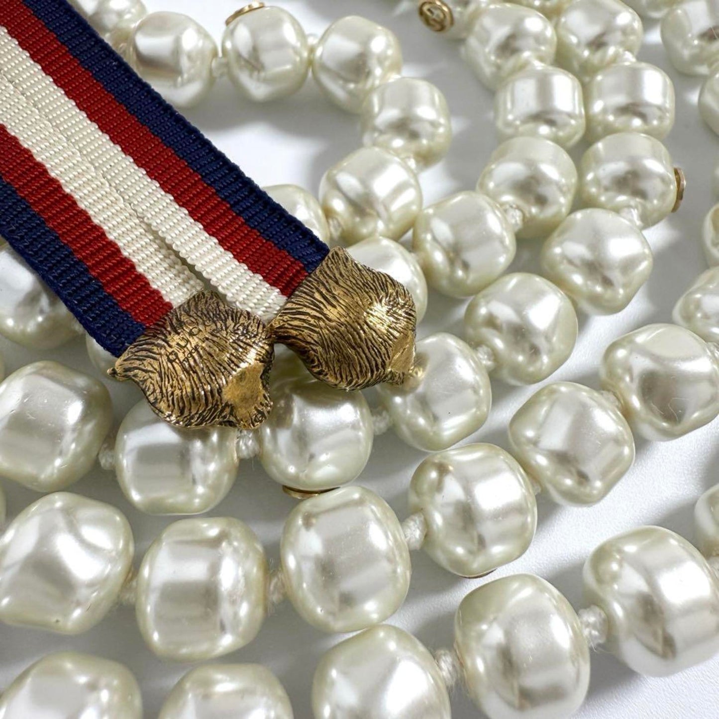 Gucci Women's Long Faux Pearl Tiger Head Necklace