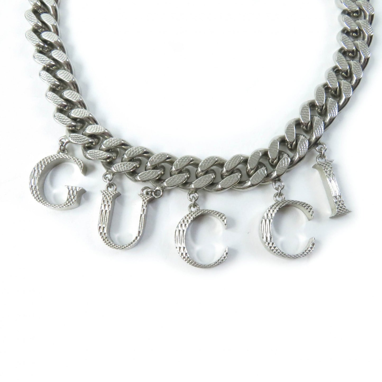 GUCCI 675769 Interlocking Necklace, Current Model, Script Logo, Curb Chain, Choker, Silver, Women's